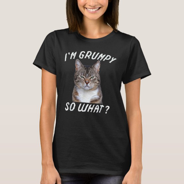 Ilsken katt meme Jag är grinig så vadå 5 T Shirt (Framsida)