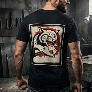 Ilsken Kattattack Katt Edgy Blodig Klo Svart T Shirt