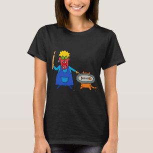 Ilsken kock och busig katt – Rollig Handritad Ca T Shirt