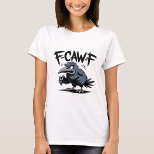 Ilsken Kråka “F-CAW-F ” – Kantig Tecknad Fågeldesi T Shirt