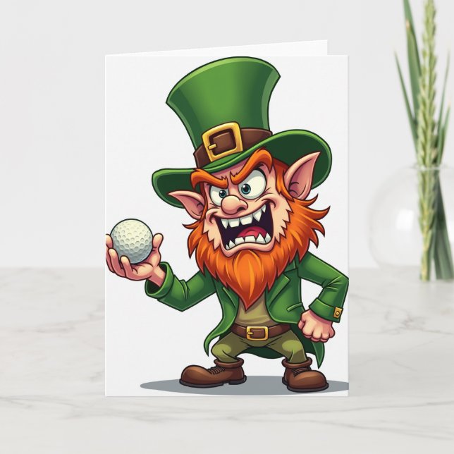 Ilsken Leprechaun Golf Skämt Kort (Framsida)