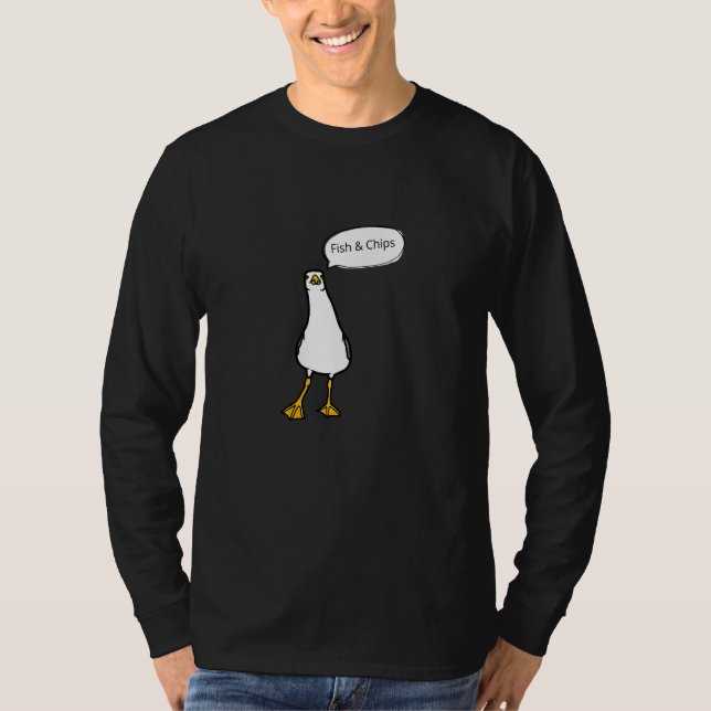 Ilsken Måsfisk & Chips Fräck Fågel   T Shirt (Framsida)