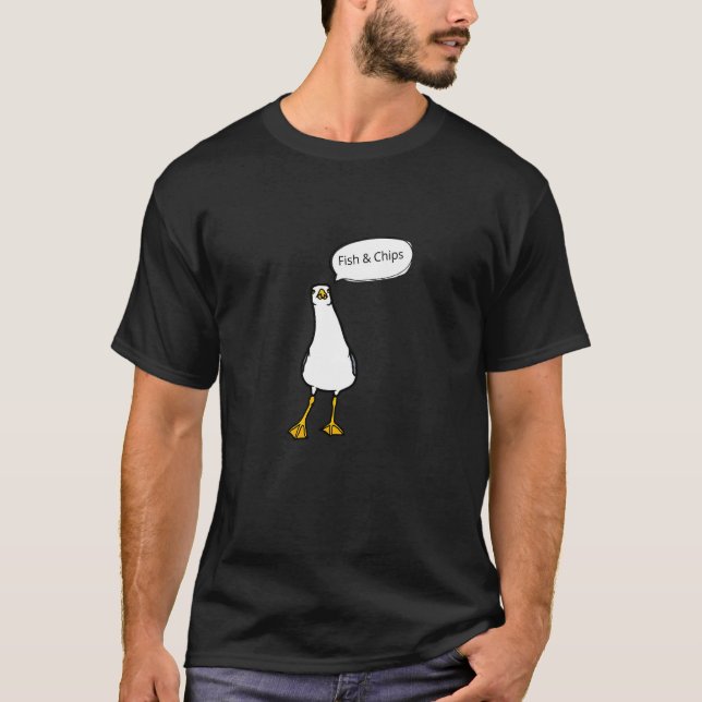 Ilsken Måsfisk & Chips Fräck Fågel   T Shirt (Framsida)