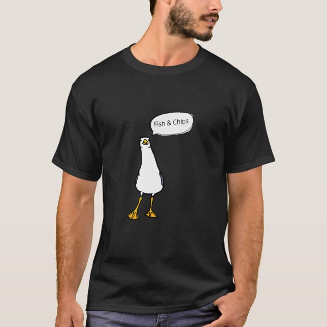 Ilsken Måsgubbe Fish & Chips Fräck Fågel T Shirt (Framsida)