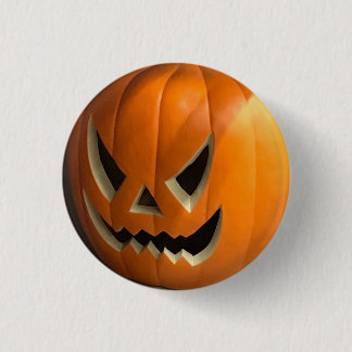 Ilsken orange och kusligt pumpaansikte Halloween Knapp