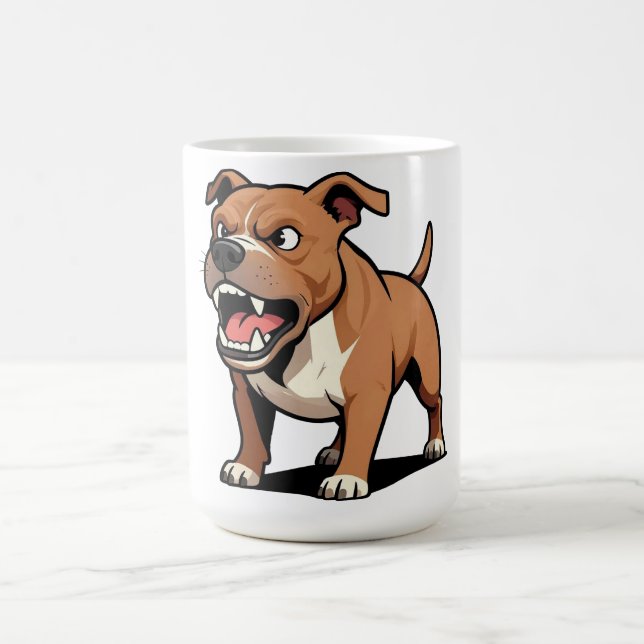 Ilsken Pitbull Tecknad Hund Brun Morrar Kaffemugg (Center)