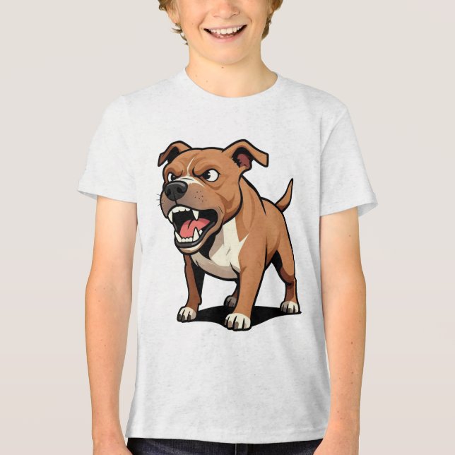 Ilsken Pitbull Tecknad Hund Brun Morrar T Shirt (Framsida)