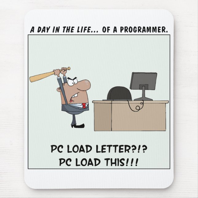 Ilsken programmerare slår datoren musmatta (Framsidan)