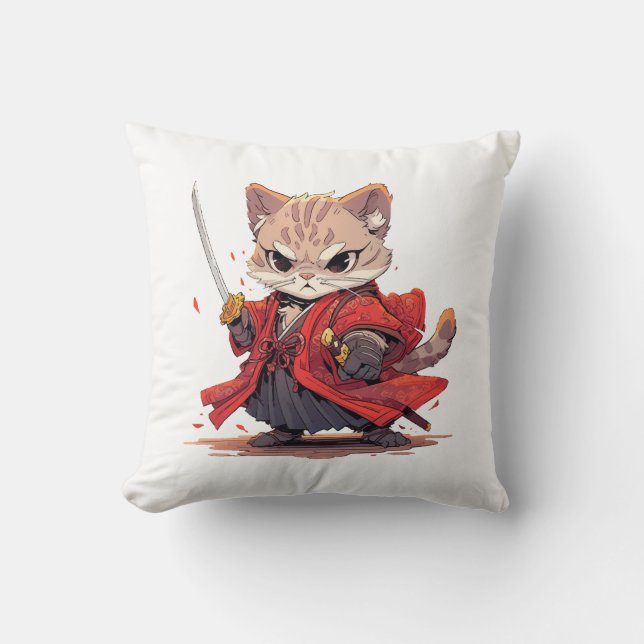 Ilsken Samuraj stil Katt Hjälte Kudde (Framsida)
