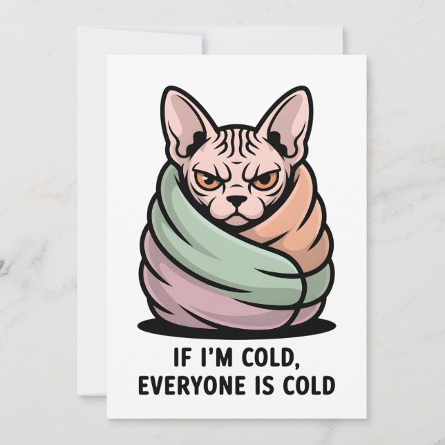 Ilsken Sphynx Katt Kall Humor Tecknad Konst Julkort (Framsida)