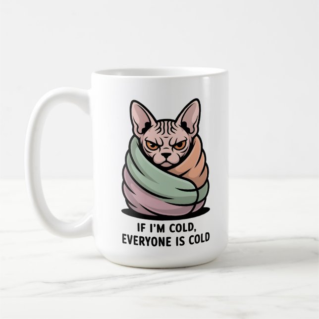 Ilsken Sphynx Katt Kall Humor Tecknad Konst Kaffemugg (Vänster)
