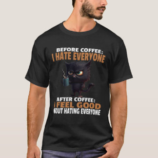 Ilsken Svart Katt Dricker Kaffe Innan Kaffe Hat  T Shirt
