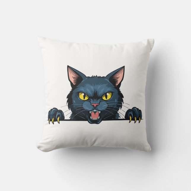 Ilsken svart katt kudde (Framsida)