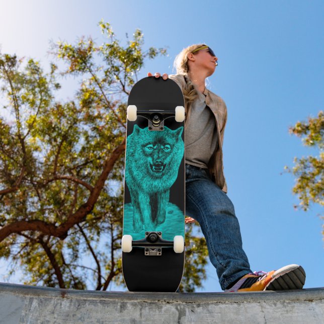 Ilsken svart varg på natten mini skateboard bräda 18,5 cm (Utomhus 1)