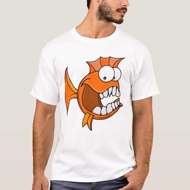 Ilsken tandig orange fisk t shirt (Framsida)
