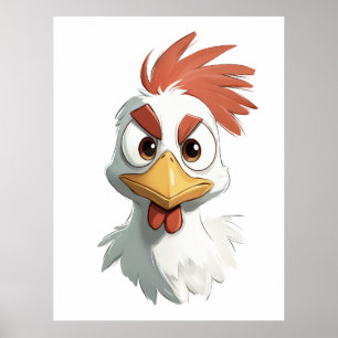 Ilsken Tecknad Kycklinghuvud Poster