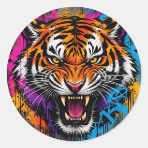 Ilsken tiger på runt klistermärke