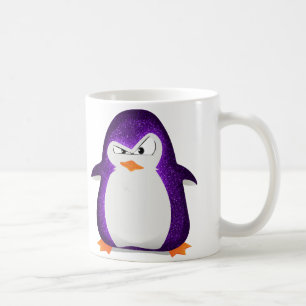 Ilsket tryck för foto för pingvinlilaglitter kaffemugg