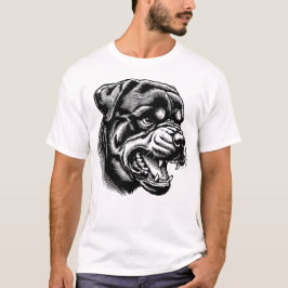 ilskt Rottweiler-hund ansikte - linjekonst T Shirt