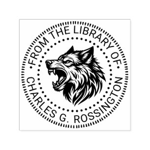Ilskt Varghuvud Visar Tänder Biblioteksbok Namn #2 Självfärgande Stämpel