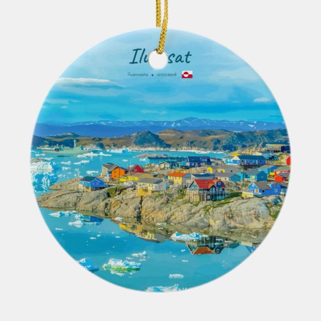 Ilulissat, Grönland - Isberg Stad Julgransprydnad Keramik (Framsidan)
