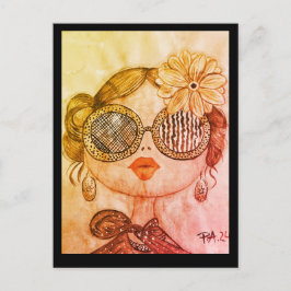 ilustración cara de chica fashión vykort