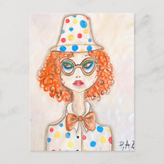Ilustración chica vestida de payaso vykort