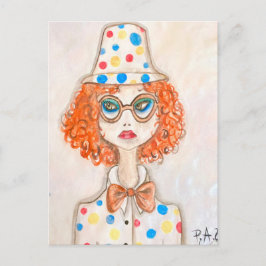 Ilustración chica vestida de payaso vykort
