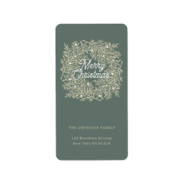 ilustración hojas abeto corona de Navidad verde Adressetikett