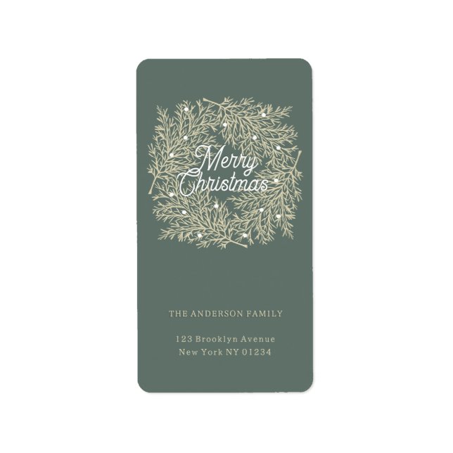 ilustración hojas abeto corona de Navidad verde Adressetikett (Framsidan)