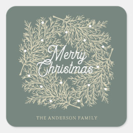 ilustración hojas abeto corona de Navidad verde Fyrkantigt Klistermärke