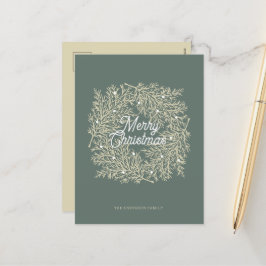 ilustración hojas abeto corona de Navidad verde Helg Vykort