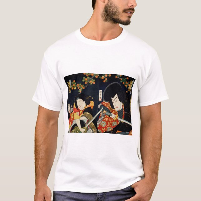 Ilustrering av två skådespelare med samurasvärd t shirt (Framsida)
