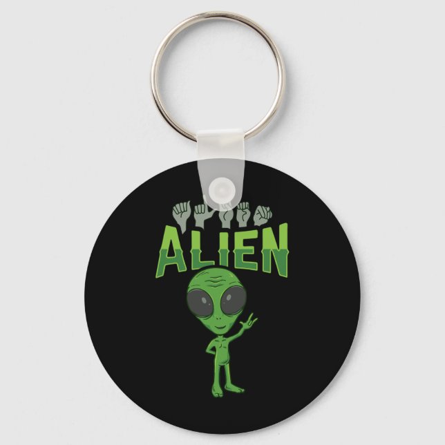 Ily Alien Asl Hand Gesture Deaf Hearing Loss Aware Nyckelring (Framsida)