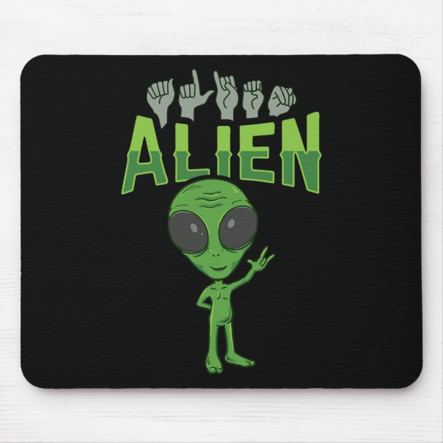 ILY Alien ASL Hand Gesture Döv Hörselförlust Medve Musmatta (Framsidan)