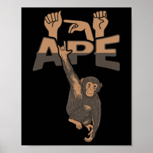 ILY APE ASL Hand Gesture Döv Hearing Loss Awarene Poster