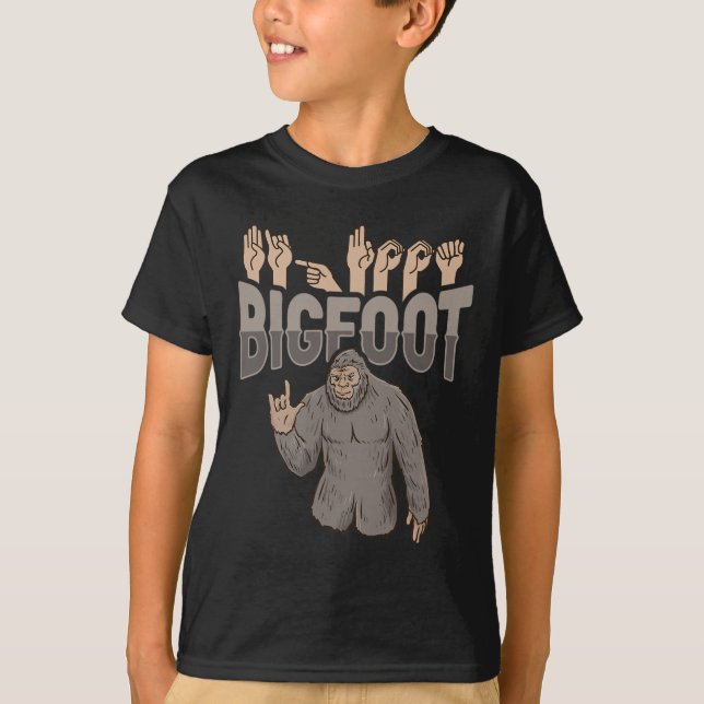 ILY Bigfoot ASL Hand Gesture Döv Hearing Loss Awa T Shirt (Framsida)