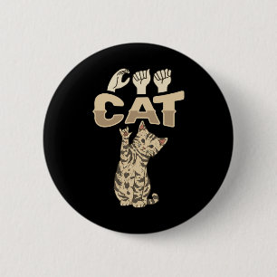 ILY Cat ASL Hand Gesture Döv Hearing Loss Awarene Knapp
