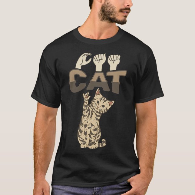 ILY Cat ASL Hand Gesture Döv Hearing Loss Awarene T Shirt (Framsida)