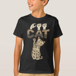 ILY Cat ASL Hand Gesture Döv Hearing Loss Awarene T Shirt