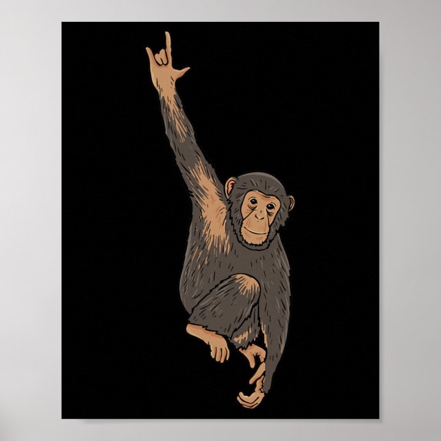 ILY Monkey ASL Hand Gesture Döv Hörselförlust Awar Poster (Framsidan)