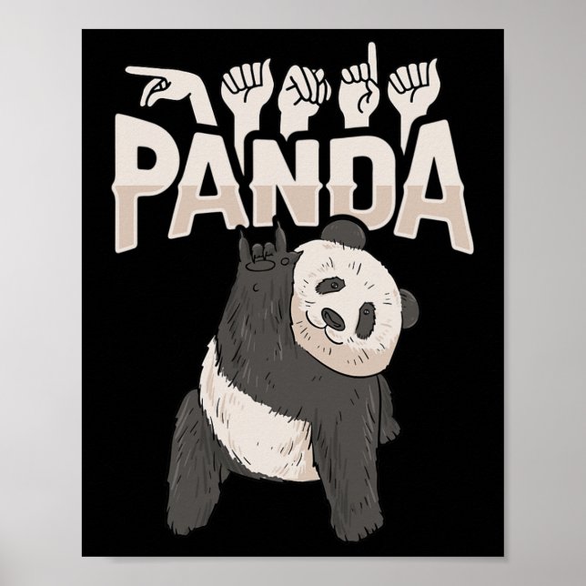 ILY Panda ASL Hand Gesture Döv Hörselförlust Medve Poster (Framsidan)