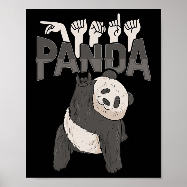 ILY Panda ASL Hand Gesture Döv Hörselförlust Medve Poster (Framsidan)
