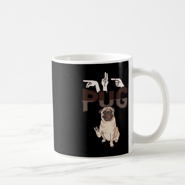 ILY Pug ASL Hand Gesture Döv Hearing Loss Awarene Kaffemugg (Höger)