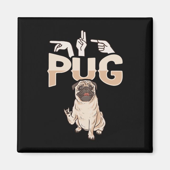 ILY Pug ASL Hand Gesture Döv Hearing Loss Awarene Magnet (Framsidan)