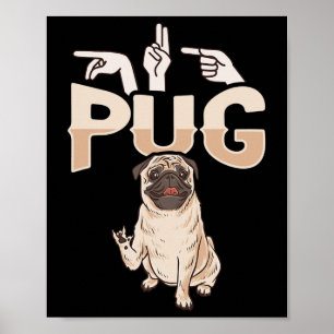 ILY Pug ASL Hand Gesture Döv Hearing Loss Awarene Poster