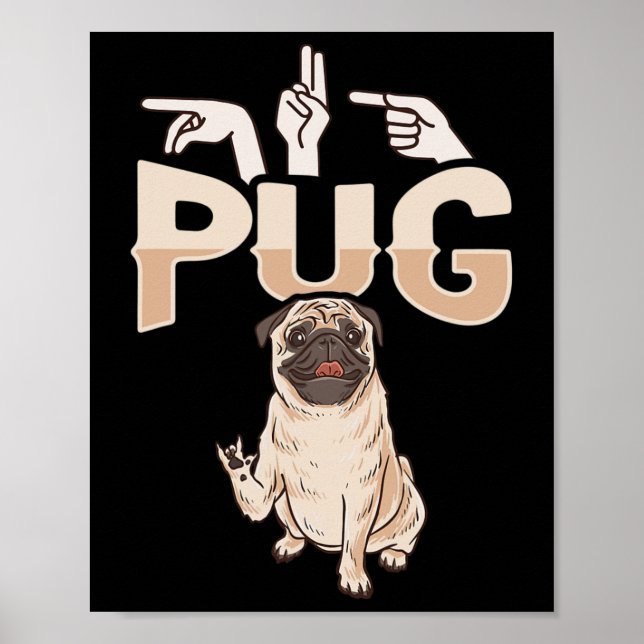 ILY Pug ASL Hand Gesture Döv Hearing Loss Awarene Poster (Framsidan)