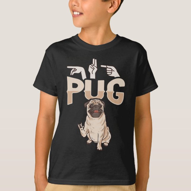 ILY Pug ASL Hand Gesture Döv Hearing Loss Awarene T Shirt (Framsida)