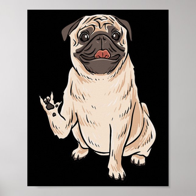 ILY PUG HUND ASL Handgestikulering Döv Hörselnedsä Poster (Framsidan)