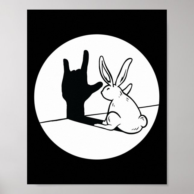 ILY Rabbit ASL Hand Gesture Döv Hörselförlust Awar Poster (Framsidan)